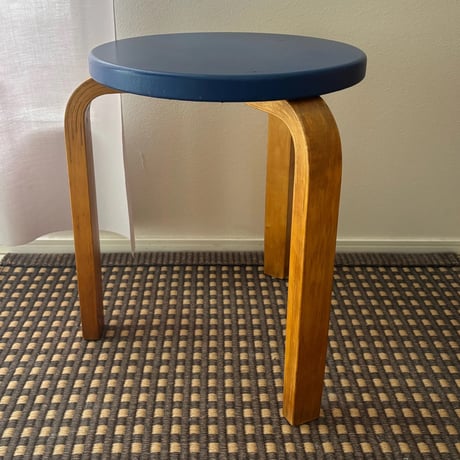 1950's Alvar Aalto Stool60 Blue Vinyl Leather ア
