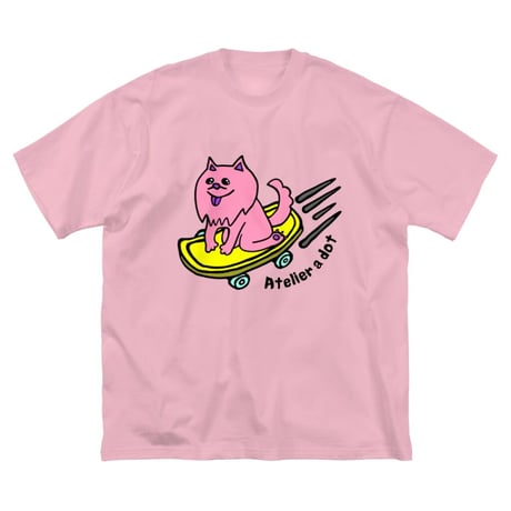 【アトリエ・エードット】オリジナルデザイン プリント 半袖 ビッグシルエット パステルピンク Tシャツ スケボー 犬