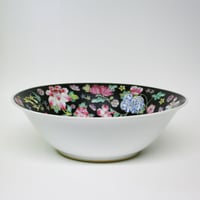 ◇香港食器１点もの◇80年代 デッドストック 景徳鎮 黒 花柄 カラフル 深皿 ボウル 大