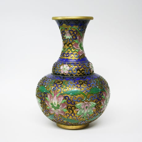 ◇香港花瓶１点もの◇80年代 デッドストック 七宝焼き 壺 花瓶 ゴールドブルー