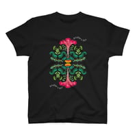 【アトリエ・エードット】オリジナルデザイン プリント 半袖 Tシャツ カラフル ボタニカル柄 ブラック