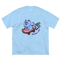 【アトリエ・エードット】オリジナルデザイン プリント 半袖 ビッグシルエット パステルブルー Tシャツ スケボー 犬
