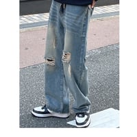 damage brush denim pants