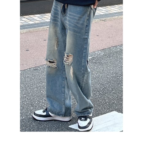 damage brush denim pants