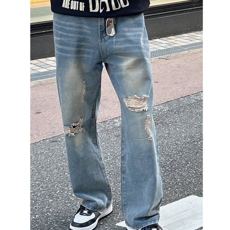 damage brush denim pants