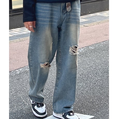 damage brush denim pants