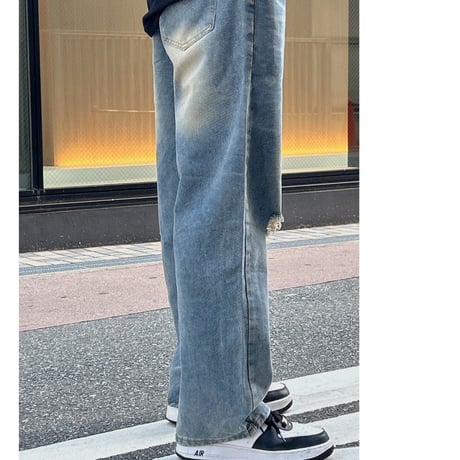damage brush denim pants
