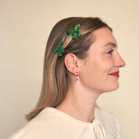 【Coucou Suzette】【ククシュゼット】Christmas Green Bow Ribbon グリーンリボン Hair clip