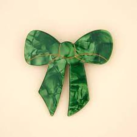 【Coucou Suzette】【ククシュゼット】Christmas Green Bow Ribbon グリーンリボン Hair barrette バレッタ