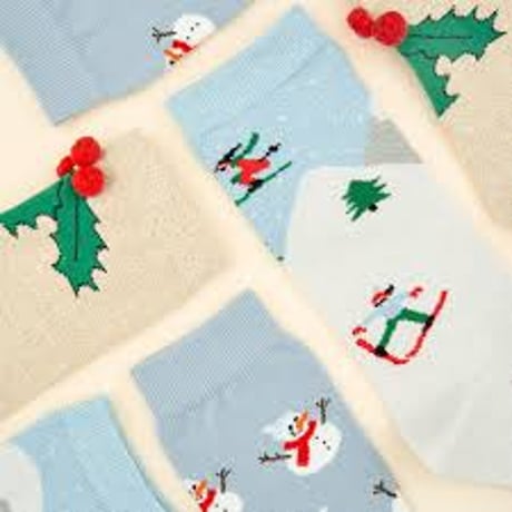 【Coucou Suzette】【ククシュゼット】Christmas Holly 柊木 pom-pom socks ポンポン 靴下