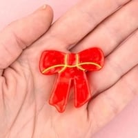 【Coucou suzette】【ククシュゼット】Pink Ribbon mini hair clip (red)