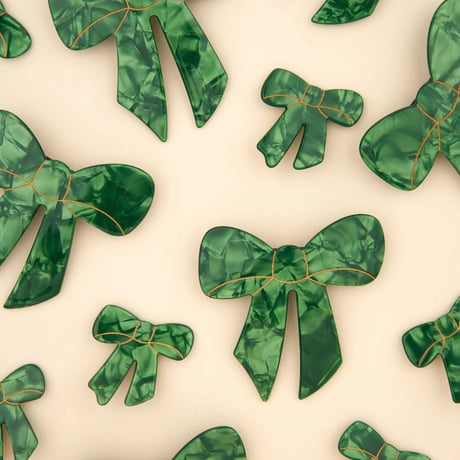【Coucou Suzette】【ククシュゼット】Christmas Green Bow Ribbon グリーンリボン Hair clip
