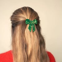 【Coucou Suzette】【ククシュゼット】Christmas Green Bow Ribbon グリーンリボン Hair barrette バレッタ