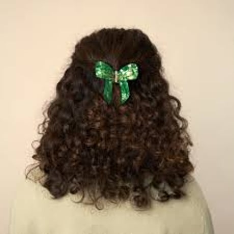 【Coucou Suzette】【ククシュゼット】Christmas Green Bow Ribbon グリーンリボン Hair claw