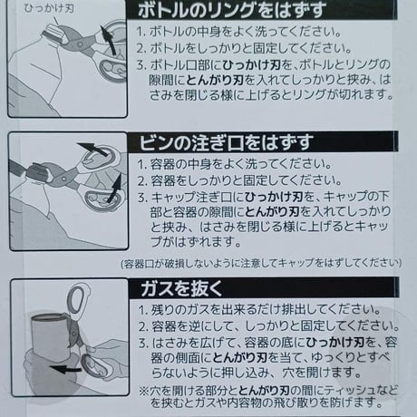 分別はさみ　紙パック フィルム  ペットボトル　リング 注ぎ口はずし ガス抜き