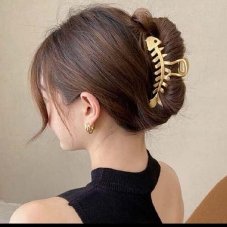 魚の骨　ヘアー　クリップ　ゴールド 金 バンスクリップ ヘアアクセサリー 大