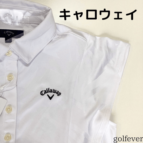 キャロウェイ　ボタニカルジャッカード　ラッフル半袖シャツ　ホワイト