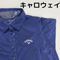 キャロウェイ　ビックボタニカルプリントカノコ　半袖シャツ　ネイビー