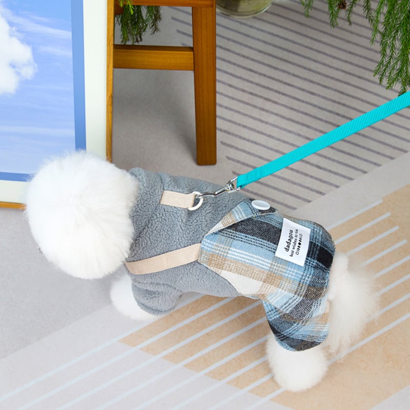 ペット服 チェック柄サロペットデザイン つなぎ オールインワン