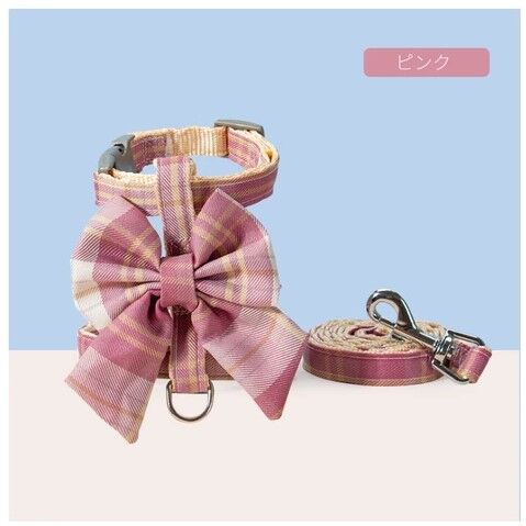 シュシュ型ハーネス(ピンクローズ)&リードセット、わんちゃん猫