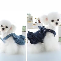 犬服 デニムワンピース フリル バックリボン 夏 ペット服 犬 犬服 おしゃれ かわいい 安い