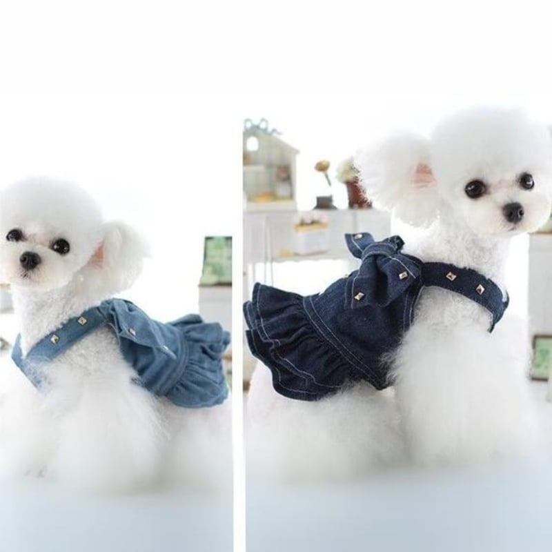 Chocolat Vanilla デニム犬服 赤フリル Chocolat Vanilla デニム犬服 赤フリル