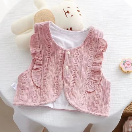 ベビー服 ケーブル柄ニット風フリルベスト ベビー 新生児 キッズ 子供 トドラー ベビーウェア プレゼント 出産祝い