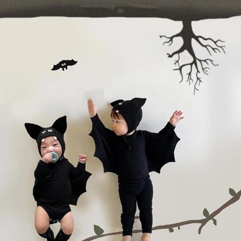 ベビー服 ハロウィン コウモリ 帽子 カバーオール ロンパース セット 