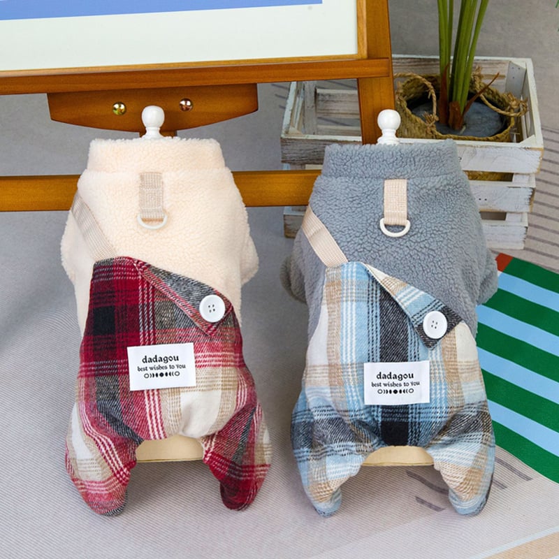 ペット服 チェック柄サロペットデザイン つなぎ オールインワン