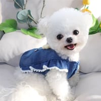 犬服 もこもこフラワーエンブレムデニムトップス 春物 パステルカラー ペット服 犬 おしゃれ かわいい 安い 小型犬 中型犬 大型犬 トイプードル