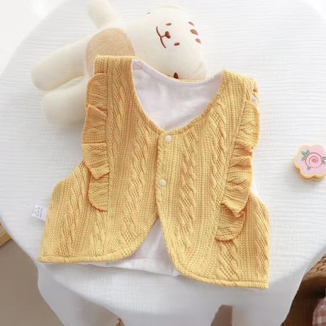 ベビー服 ケーブル柄ニット風フリルベスト ベビー 新生児 キッズ 子供 トドラー ベビーウェア プレゼント 出産祝い