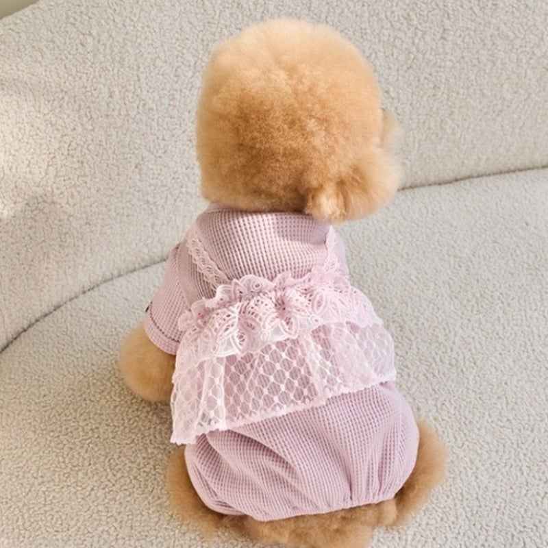 犬服 レースフリルキャミ重ね着風ロンパース トップス ペット服 犬 犬