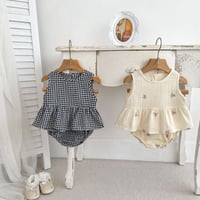 即納 ベビー服 チェック柄ワンピース 花柄刺繍セットアップ ロンパース ベビー 新生児 キッズ 子供 トドラー 春 夏 ベビーウェア ベビードレス プレゼント 出産祝い