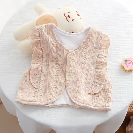 ベビー服 ケーブル柄ニット風フリルベスト ベビー 新生児 キッズ 子供 トドラー ベビーウェア プレゼント 出産祝い