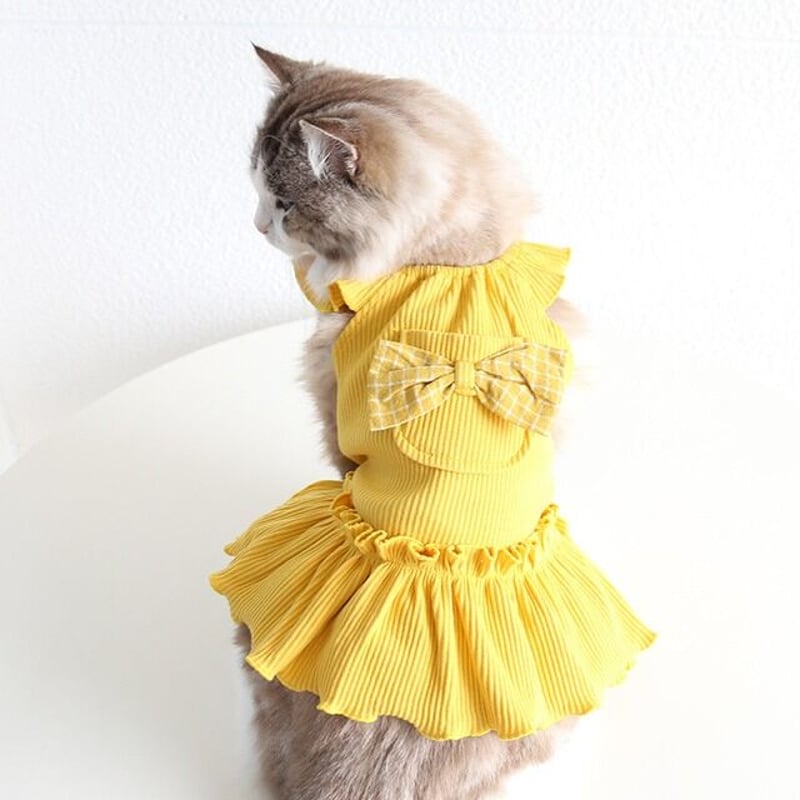 リブワンピース バックリボン フリル 犬服 ペット服 ドッグ