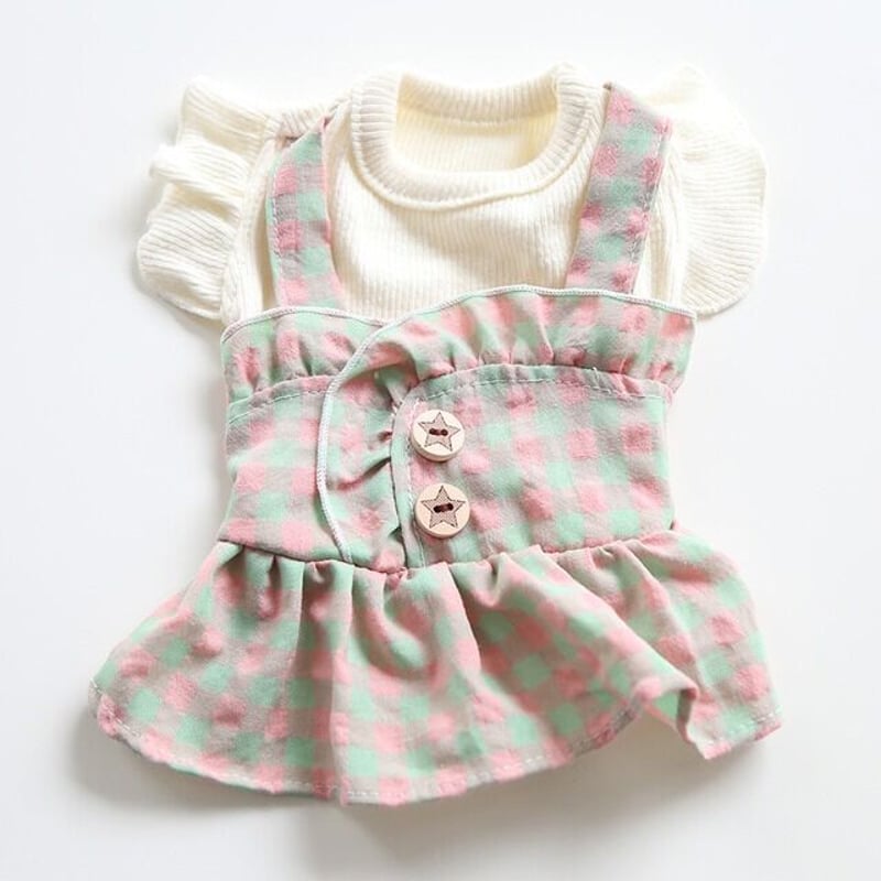 ハンドメイド犬服 【カラフルドット・お袖フリル付きワンピース】 犬の服 ハンドメイド犬服 【カラフルドット・お袖フリル付きワンピース