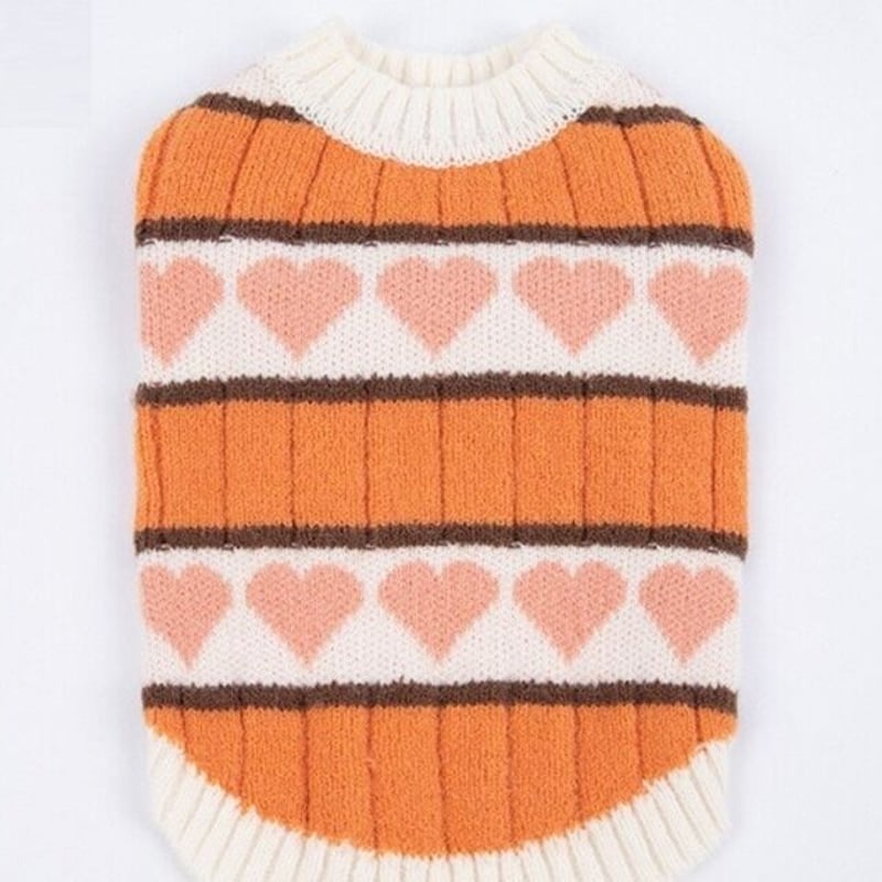 ペット服 ハート柄ニットセーター ボーダー リブニット ペット