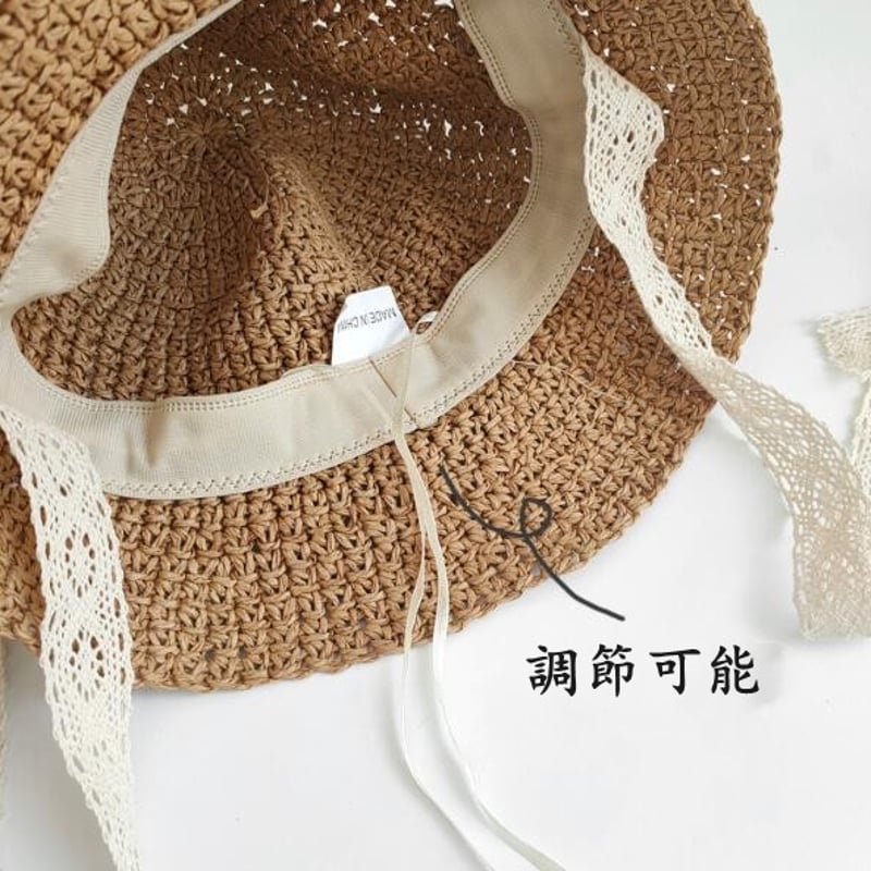 ベビー用品 レースひも付き麦わら帽子 ストローハット 帽子 ベビー 