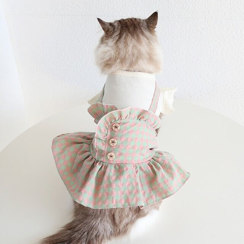 フリルワンピース チェック柄 犬服 ペット服 ドッグウェア