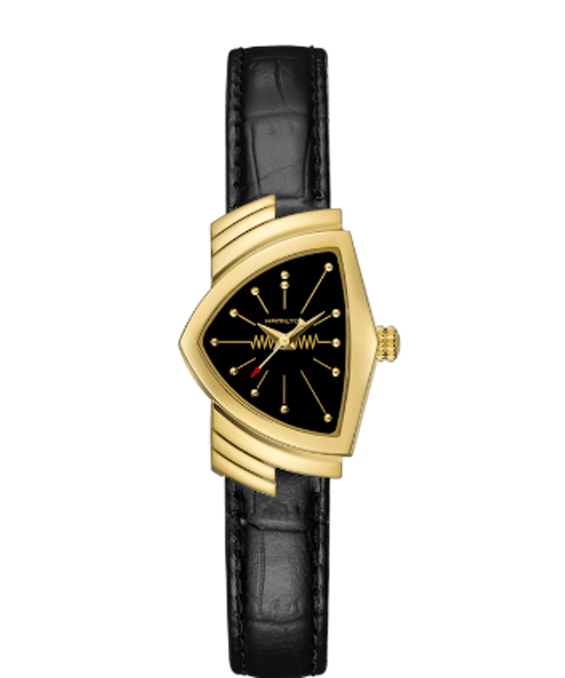 国内正規品ハミルトン レディベンチュラ 黒文字盤 イエローゴールド 黒