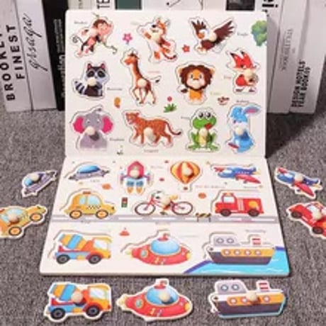 木製知育パズル 幼児向け立体?? 1歳から6歳 知育玩具 手持ち板付き