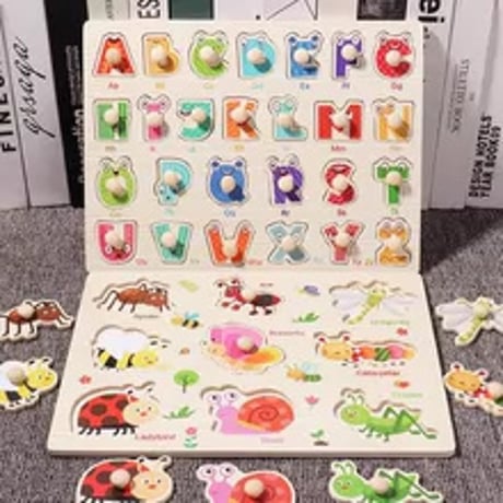 木製知育パズル 幼児向け立体?? 1歳から6歳 知育玩具 手持ち板付き