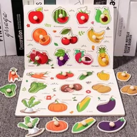 木製知育パズル 幼児向け立体?? 1歳から6歳 知育玩具 手持ち板付き