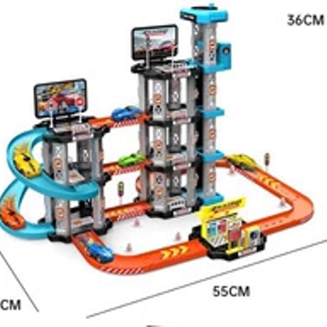 子供用DIY大型車両複合トラックセット4層軌道3台車弾射器付き55cm安全素材玩具