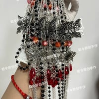 天官?福 花城 片耳用 古銀瑪瑙流砂イヤリング27cm