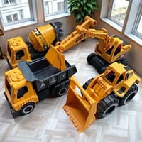 子供用滑走可能な大きめ工事車両4台セット掘削機ブルドーザーミキサー車ダンプカー7cm対象3歳以上