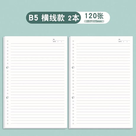 ルーズリーフB5A4A526穴替え紙横罫方眼英語ノート用