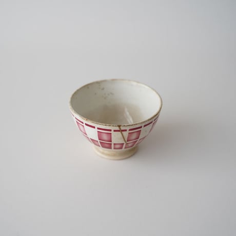 フランス / 赤いチェックカフェオレボウル・金継ぎ