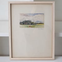 雲の多い柔らかい日差しの水彩画
