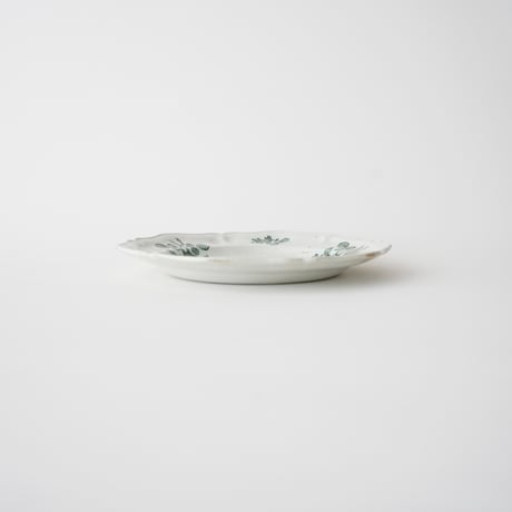 フランス・緑のお花が描かれたリム皿 ②